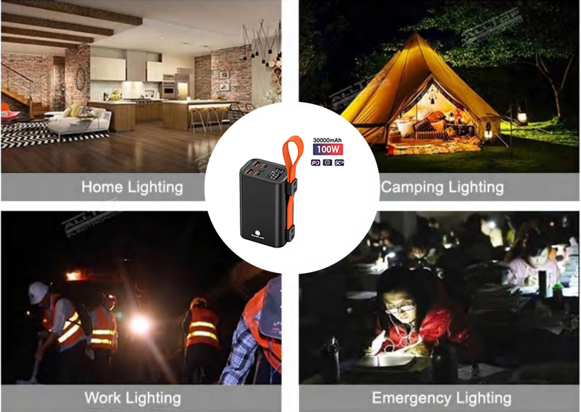 UUTEK PB198 aluminum alloy body 20V5A pd100W fast charger power bank 30000mah with lanyard for laptop