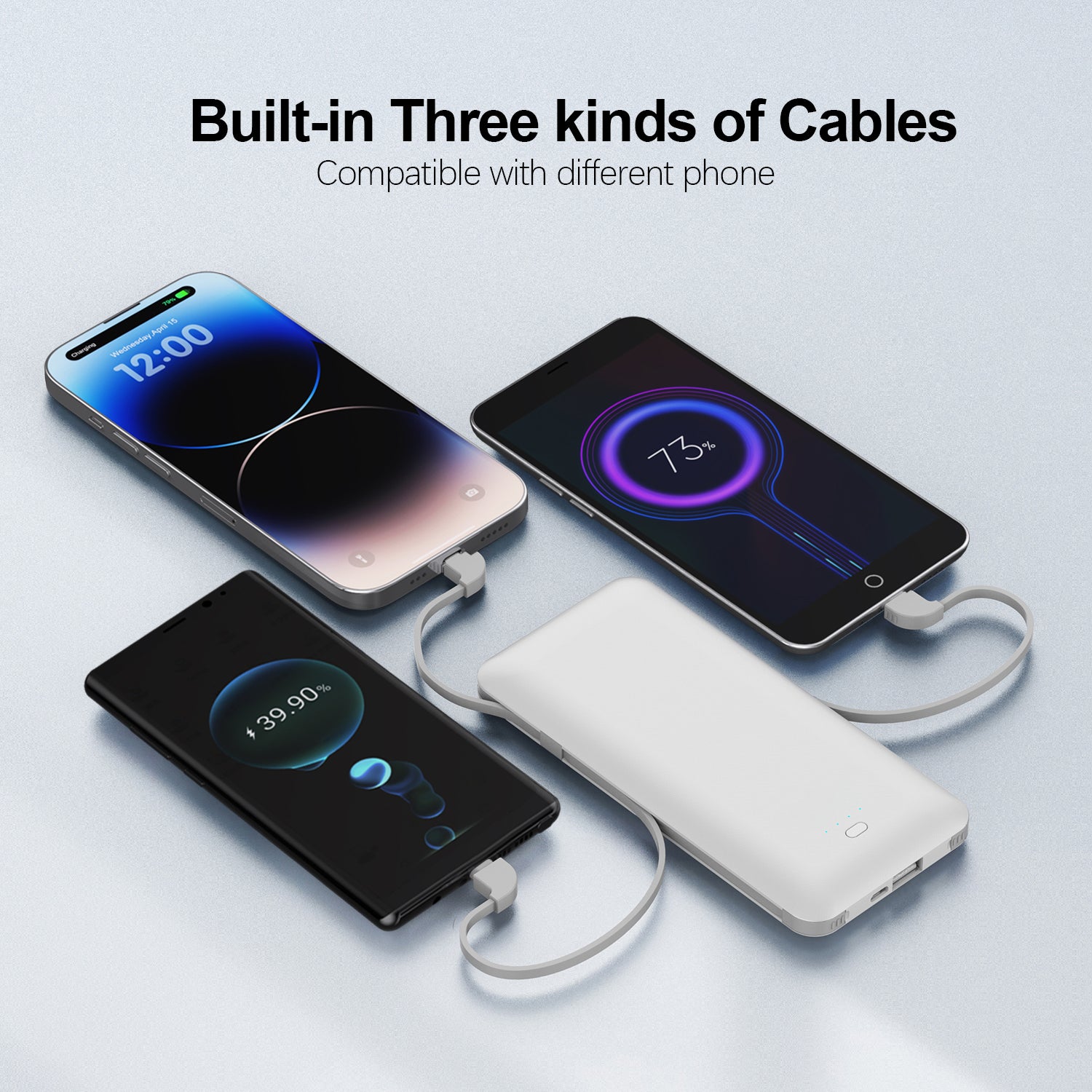UUTEK PB147AC PD 20W 10000mAh powerbank with AC plug and 3 cables built-in+USB C fast charging external battery pack