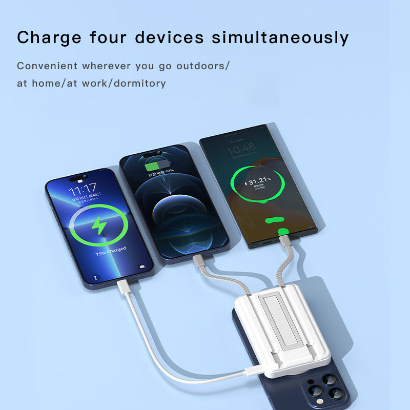 UUTEK 2025 new PB185 products 8 in1 built-in cable magnetic power bank 10000mah with folding stand PD 20W fast charging power banks