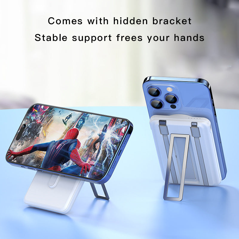 UUTEK 2025 new PB185 products 8 in1 built-in cable magnetic power bank 10000mah with folding stand PD 20W fast charging power banks