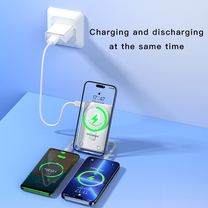 UUTEK 2025 new PB185 products 8 in1 built-in cable magnetic power bank 10000mah with folding stand PD 20W fast charging power banks