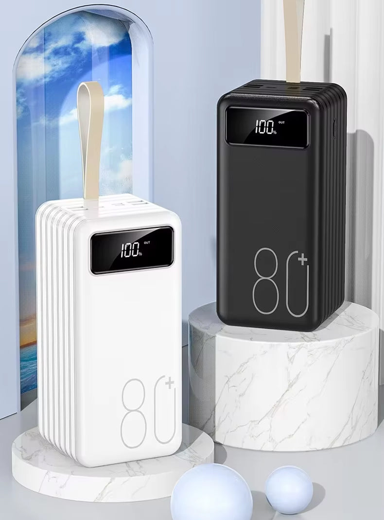 PB216 Large Capacity 80000 mAh Portable Power Station, 5V2A 4 USB Output Multi-Port Power Bank with Built-in LED Light and Lanyard