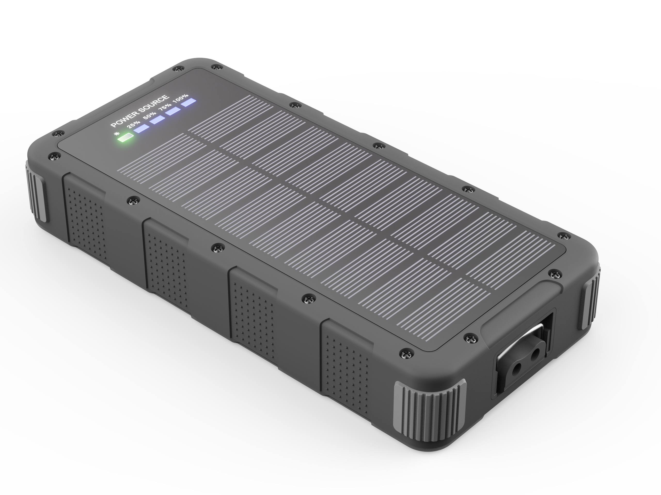 Durable IP67 waterproof power supply with 30000mAh capacity, built-in LED flashlight solar power supply with 22.5W capacity, dual USB-A + C output ports SP6730