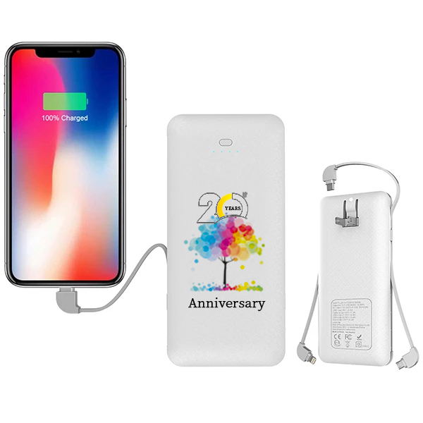 UUTEK RSQ3-A 10000mAh powerbank with AC plug and 3 cables built-in