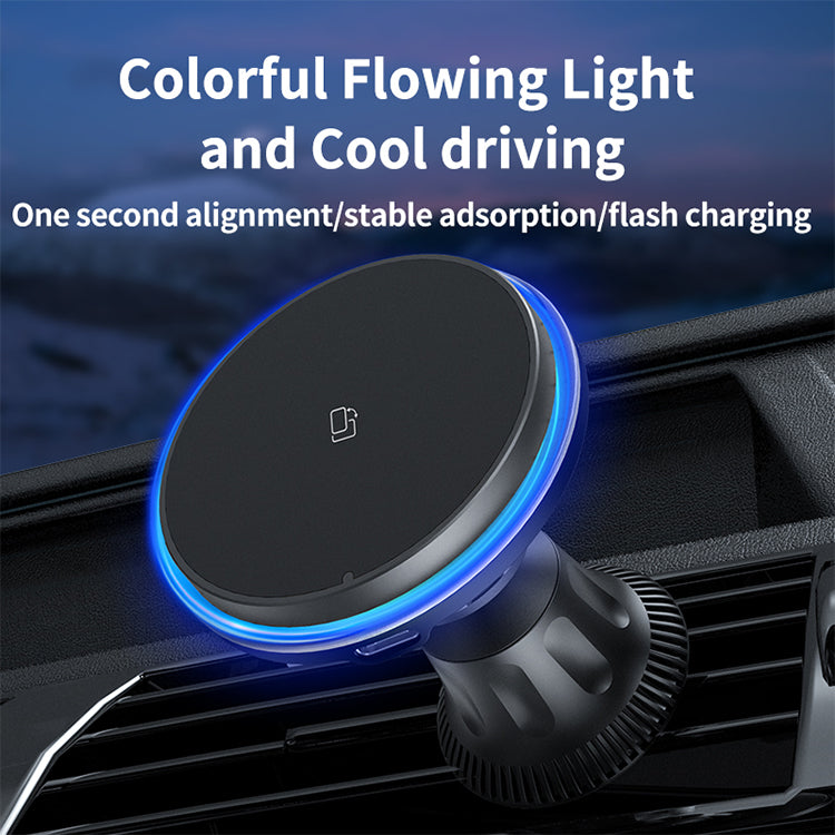 UUTEK X11 Magnetic Mini Wireless Car Charger for Air Outlet 15W Fast Car Phone Holder with Color LED Ambient Light