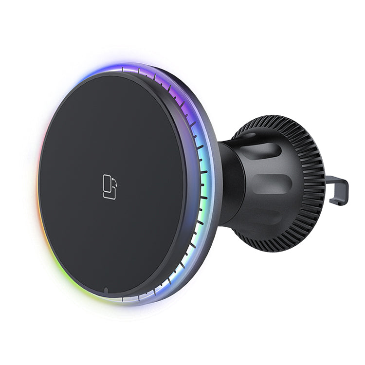 UUTEK X11 Magnetic Mini Wireless Car Charger for Air Outlet 15W Fast Car Phone Holder with Color LED Ambient Light