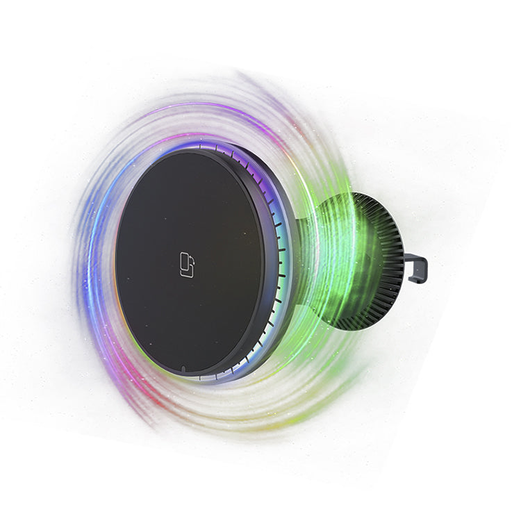 UUTEK X11 Magnetic Mini Wireless Car Charger for Air Outlet 15W Fast Car Phone Holder with Color LED Ambient Light