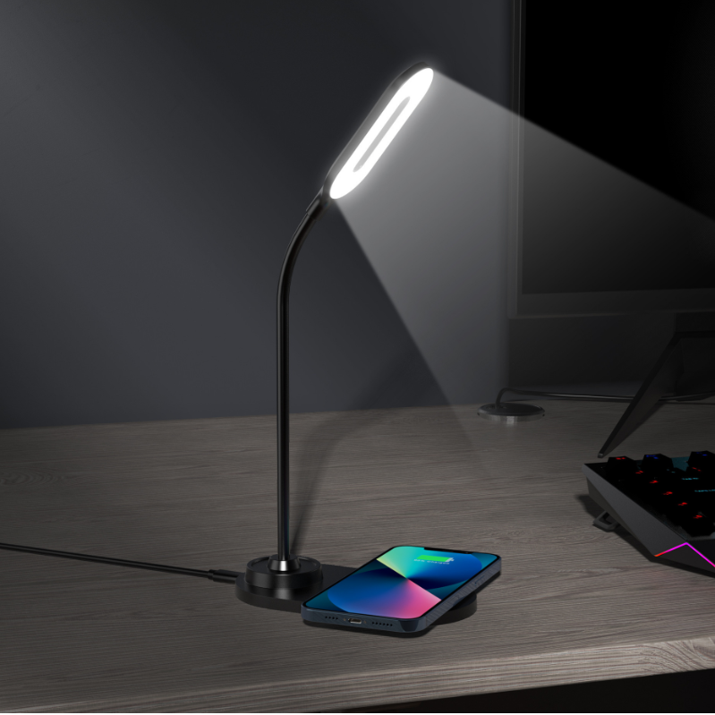 UUTEK HT-12 pink white blue black led desk lamp with 15W fast charging wireless charger for students study table lamp