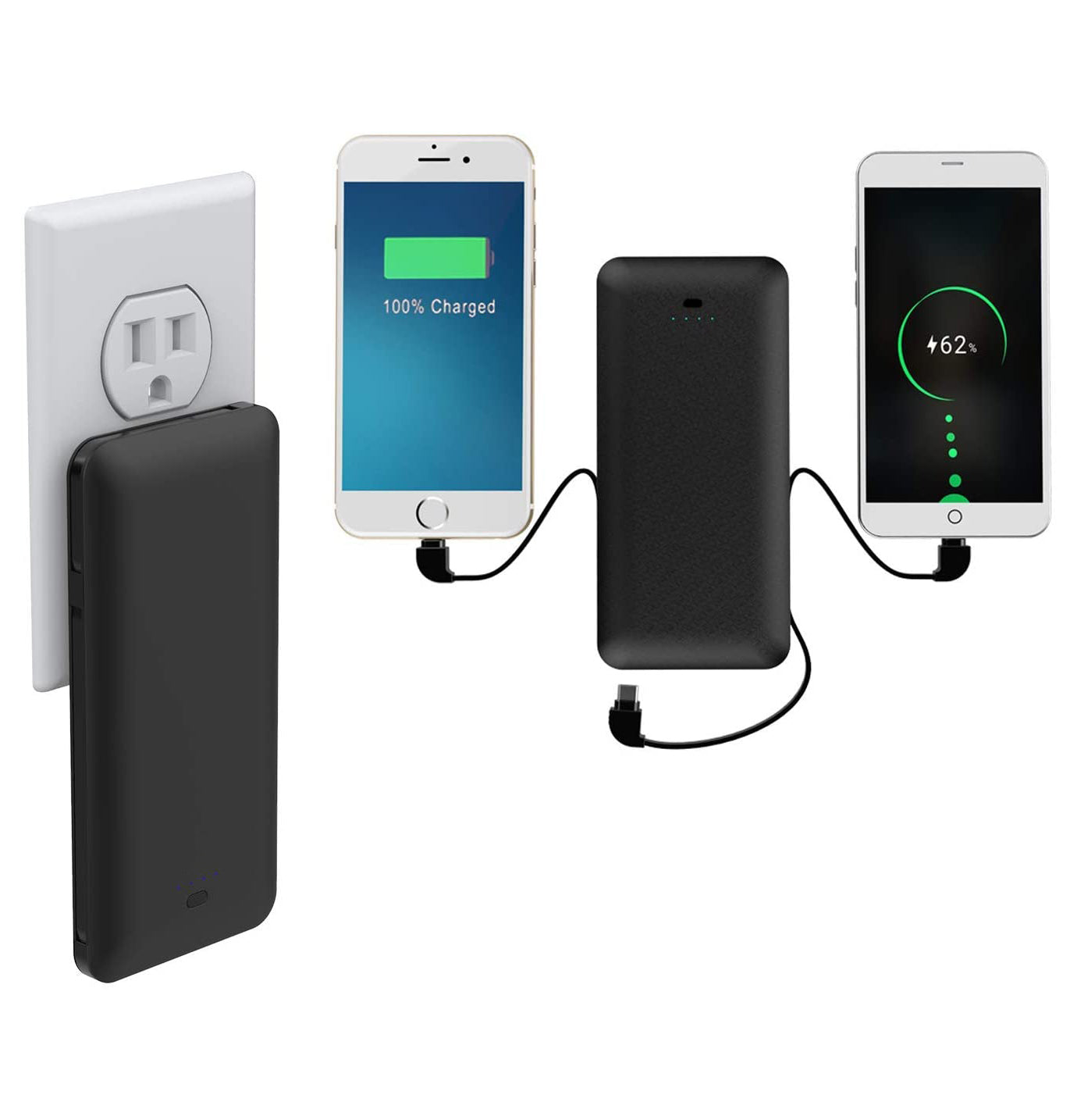 UUTEK RSQ3-A 10000mAh powerbank with AC plug and 3 cables built-in