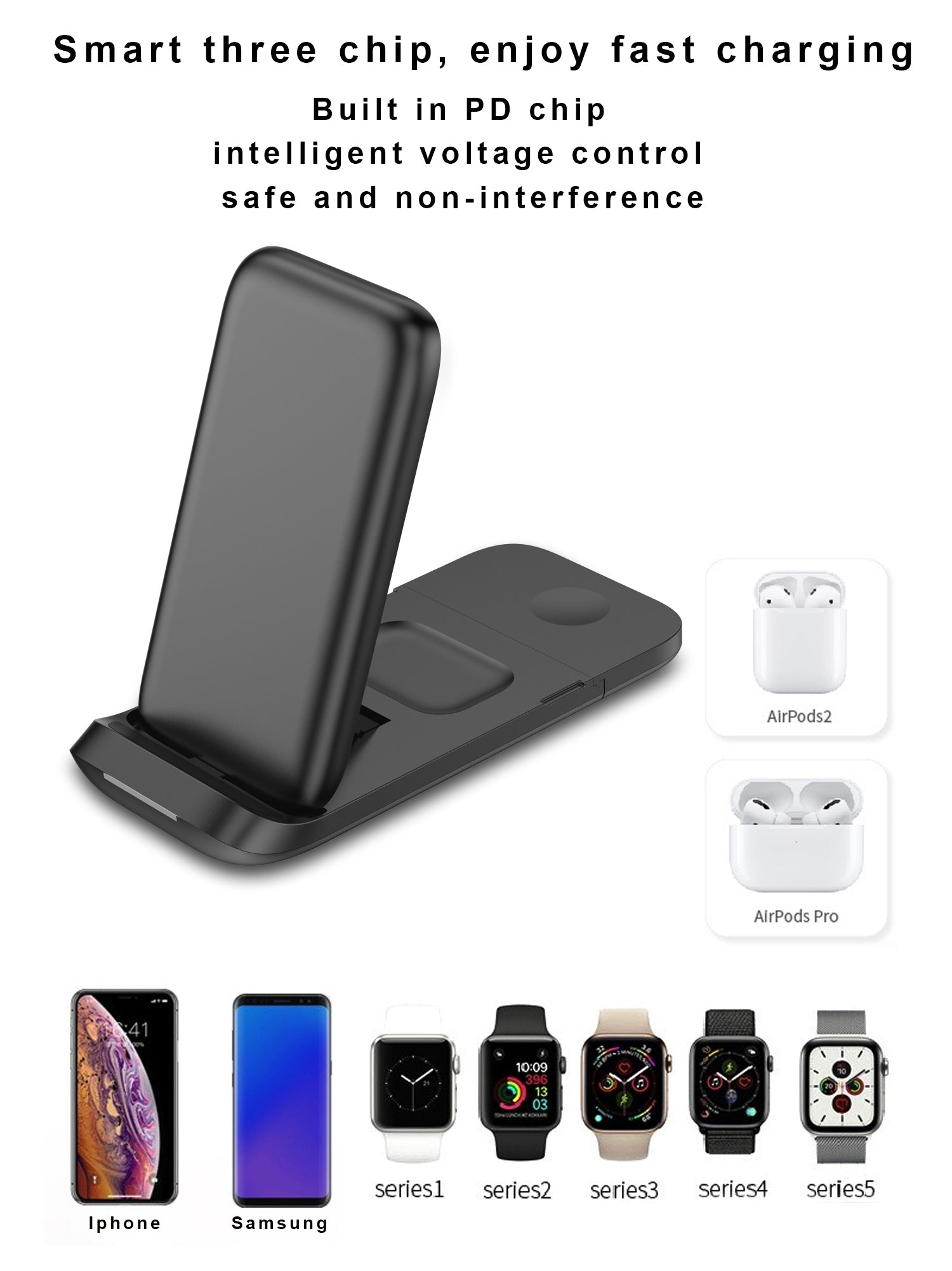 UUTEK V8-1 top3 latest design 3 in 1 wireless charger 15w fast High-grade Foldable wireless charger all in one