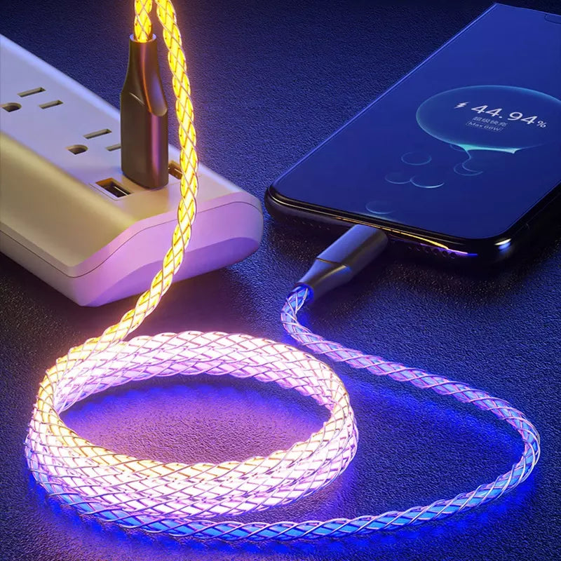 UUTEK JBA03 2022 new product 6A RGB gradient LED usb cable 66W data transmission data cables for phone charger