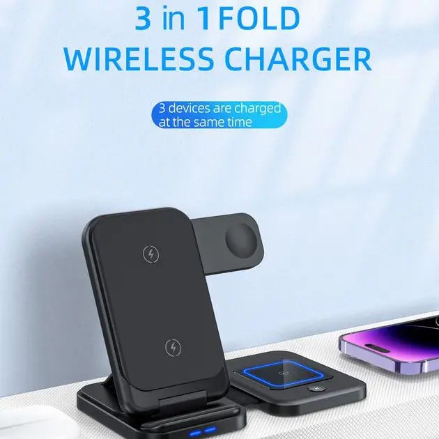 UUTEK W78 New Product Foldable 3 in 1 Wireless Charger 15W for iPhone iWatch AirPods Fast Charger Mobile Phone Charging station