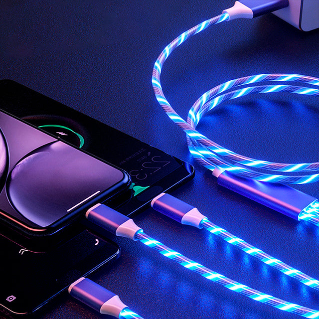 UUTEK RSZ5 New Trending 1.2m 4FT LED Flowing Light Charging Cable Cellphone Fast Charging 3in1 USB Cable Charger