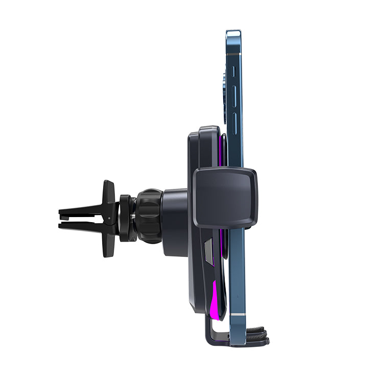 UUTEK CW26 Automatic opening and closing fast charging 15W wireless car charger for iPhone Samsung mobile phone with purple LED atmosphere light