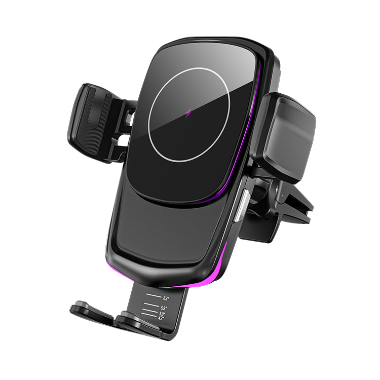 UUTEK CW26 Automatic opening and closing fast charging 15W wireless car charger for iPhone Samsung mobile phone with purple LED atmosphere light