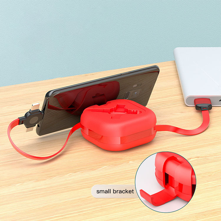 UUTEK UC008-N 2025 New TPE Material 3-in-1 Retractable 3A Fast Charging Cable with Built-in Hidden Phone Holder 1m USB C Cable