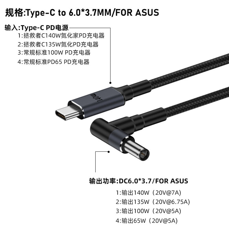 UUTEK UC140 140W gallium nitride PD fast charging cable Type-C to DC decoy cable 28V7A