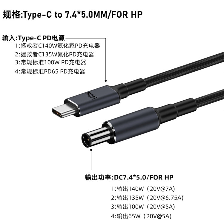 UUTEK UC140 140W gallium nitride PD fast charging cable Type-C to DC decoy cable 28V7A