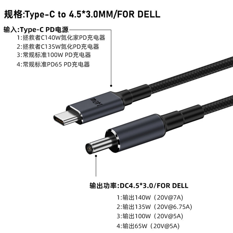 UUTEK UC140 140W gallium nitride PD fast charging cable Type-C to DC decoy cable 28V7A