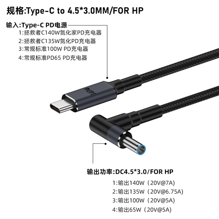 UUTEK UC140 140W gallium nitride PD fast charging cable Type-C to DC decoy cable 28V7A