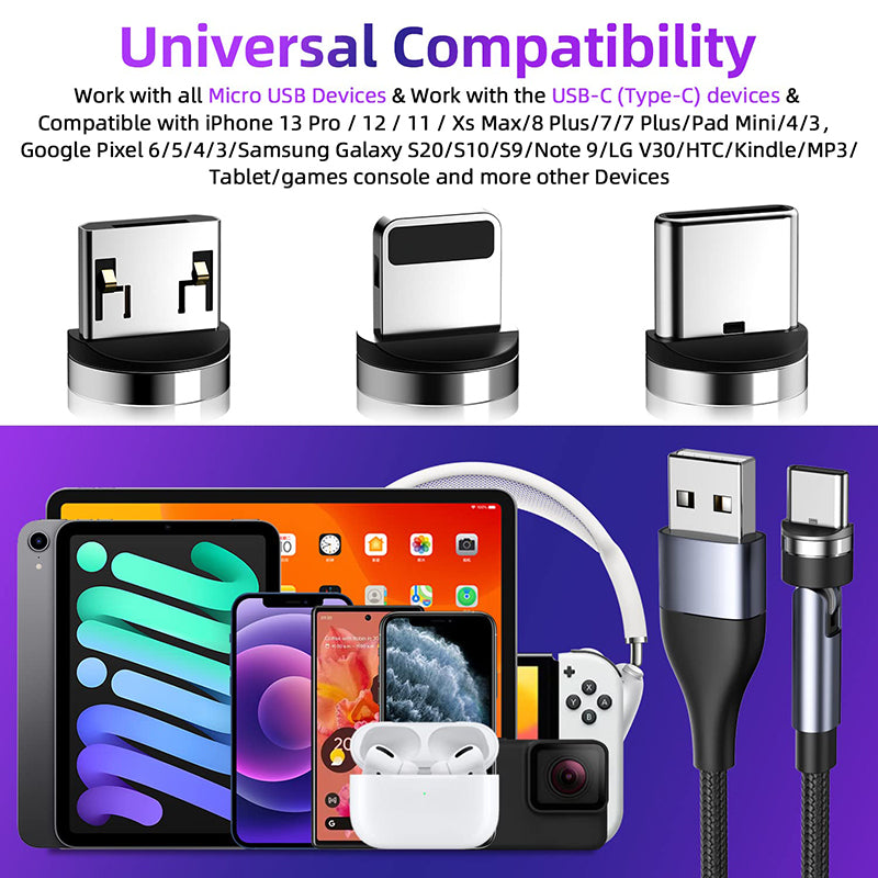 UUTEK UC013 2023 new product 540 degree magnetic 3 in 1 cable nylon braided fast charge usb cable 3A 480Mbps data cable