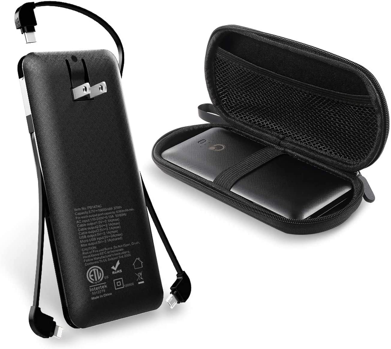 UUTEK RSQ3-A 10000mAh Powerbank With AC Plug And 3 Cables Built-in