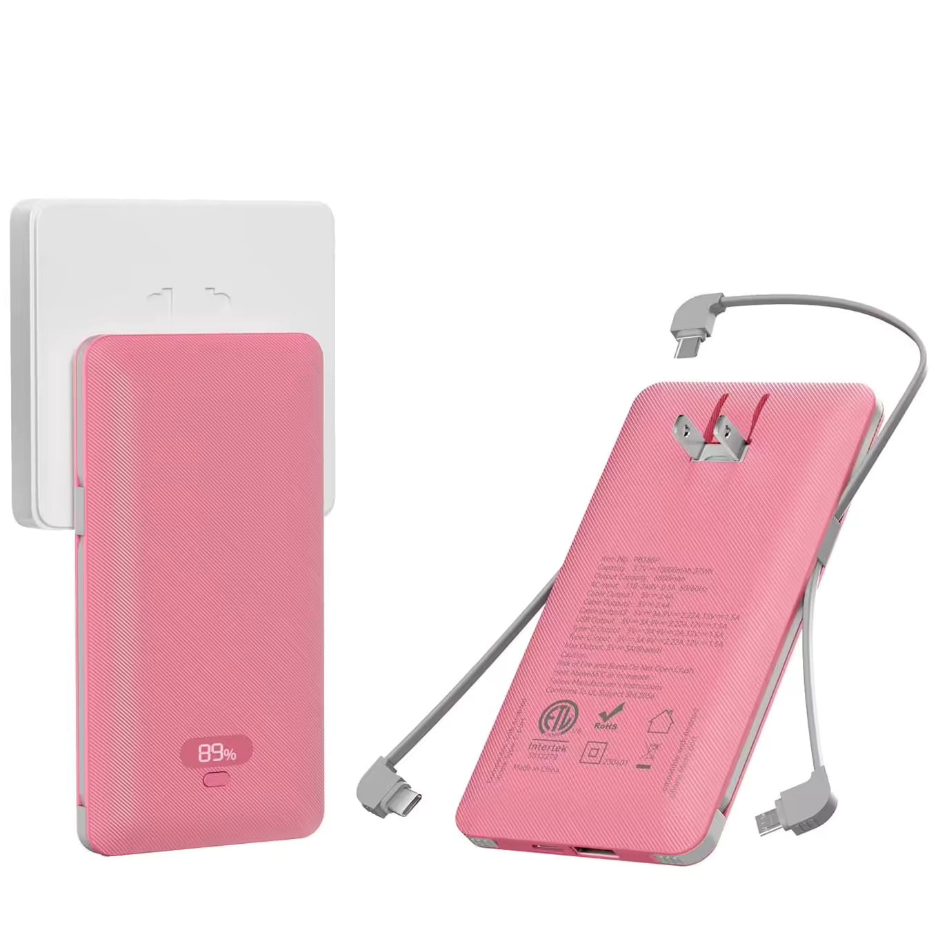 Wholesale PD20W Power Bank 10000mAh Built-in Cable and AC Plug, Multi-port Power Bank Fast Charger Digital Display PB180P
