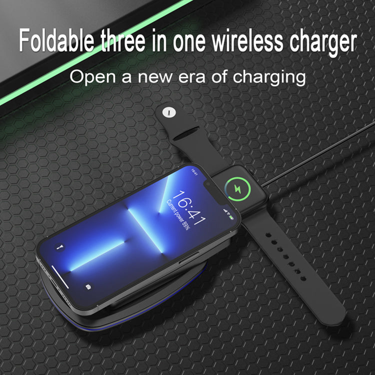 UUTEK V11 Folding 3 in 1 15W Wireless Charger Can Charge Phone/Smart Watch/Earphones Simultaneously