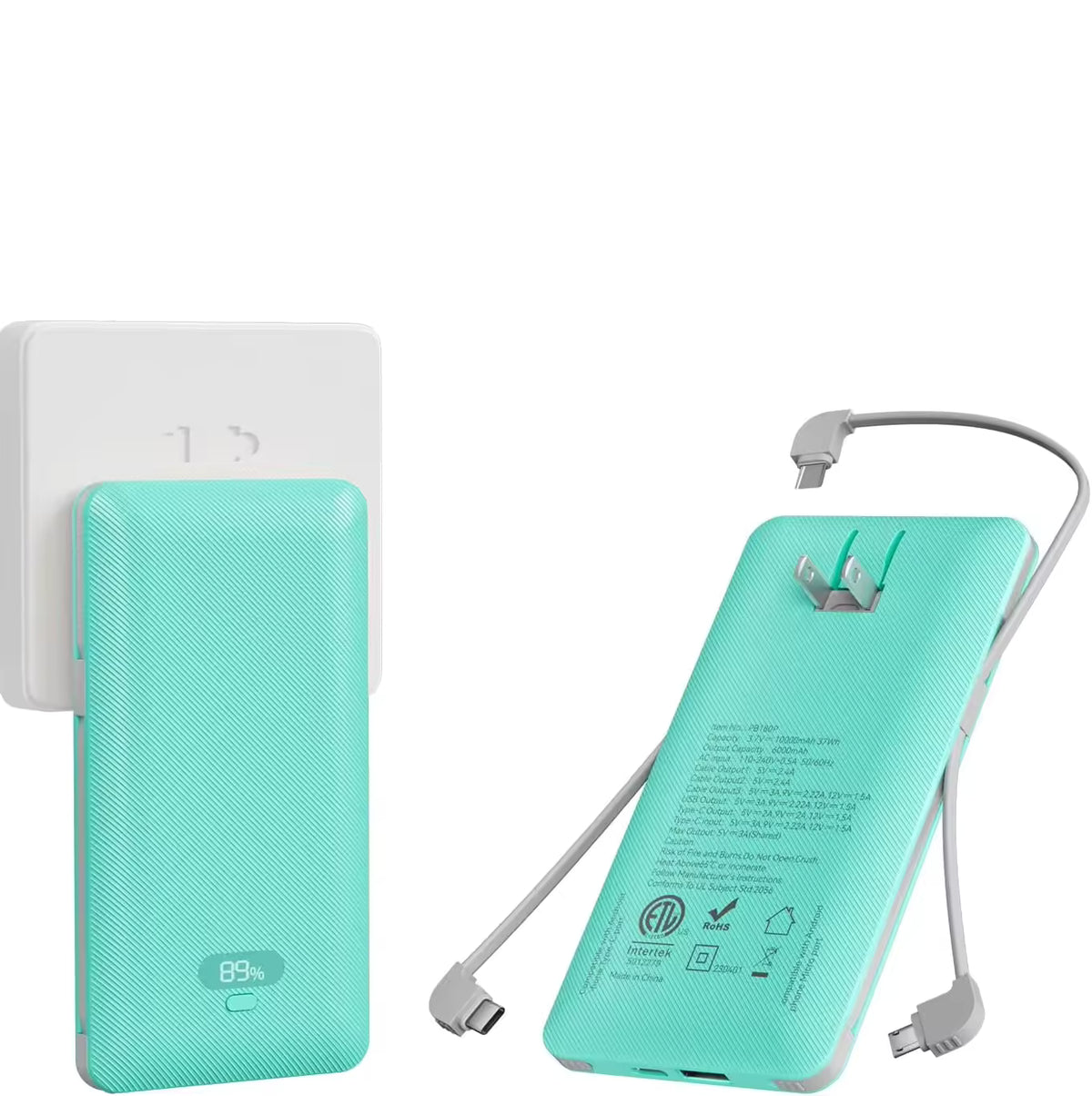 Wholesale PD20W Power Bank 10000mAh Built-in Cable and AC Plug, Multi-port Power Bank Fast Charger Digital Display PB180P