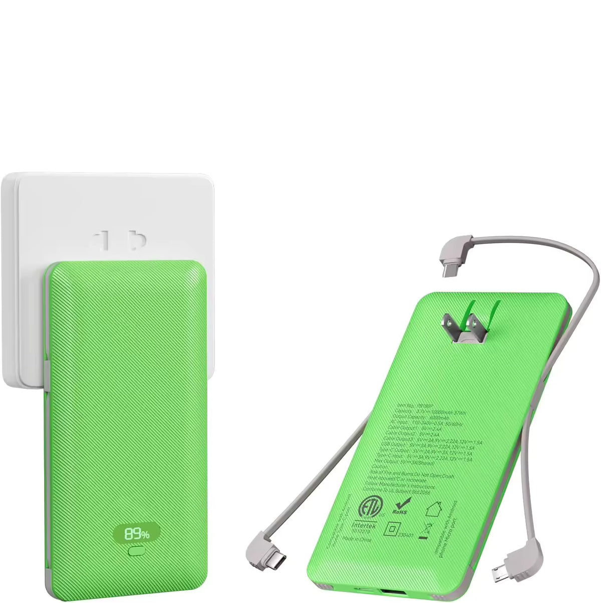 Wholesale PD20W Power Bank 10000mAh Built-in Cable and AC Plug, Multi-port Power Bank Fast Charger Digital Display PB180P