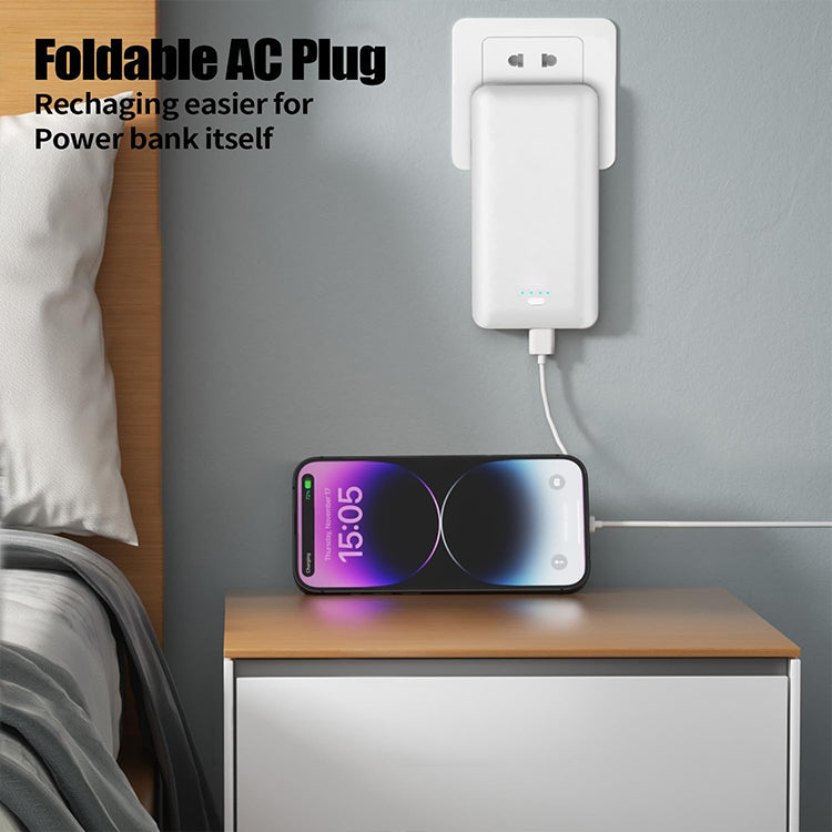 UUTEK PB147AC PD 20W 10000mAh powerbank with AC plug and 3 cables built-in+USB C fast charging external battery pack