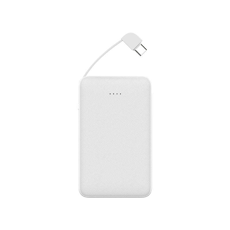 UUTEK new products 2024 RSQ3-N imitation leather case Ultra Slim mini built-in type c cable power bank 5000 mAh PD 20W fast charging