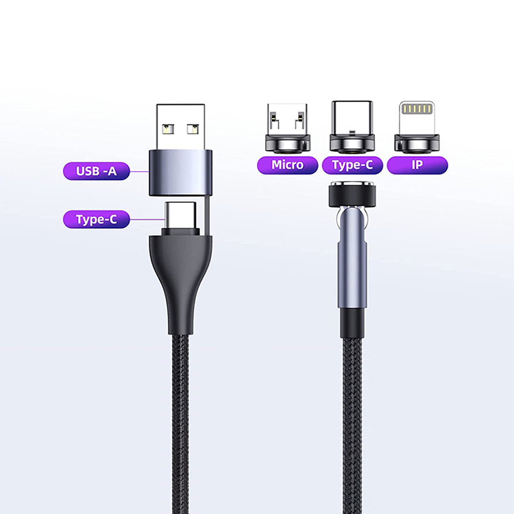 UUTEK UC013 2023 new product 540 degree magnetic 3 in 1 cable nylon braided fast charge usb cable 3A 480Mbps data cable