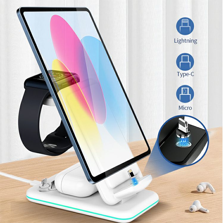 UUTEK V15 Hot Selling 6-in-1 Phone Wireless Charger with Adapter Wireless Charging Station Headphone Charger Touch LED Lamp