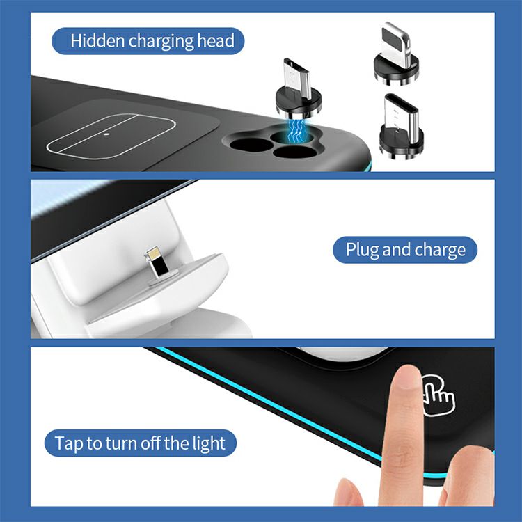 UUTEK V15 Hot Selling 6-in-1 Phone Wireless Charger with Adapter Wireless Charging Station Headphone Charger Touch LED Lamp