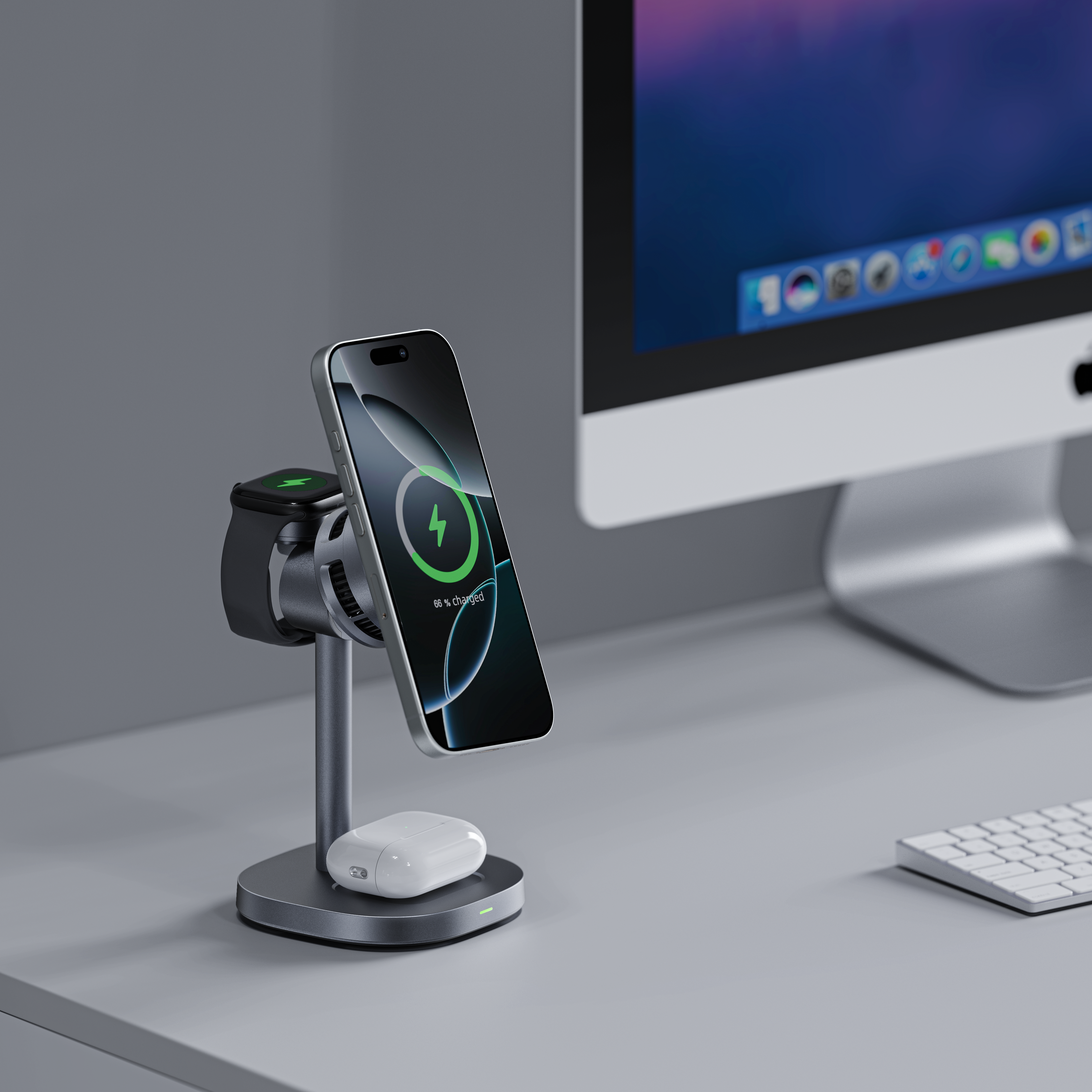 2025 Innovative Products TEC Semiconductor Cooling Desktop Wireless Charging Station Foldable Magnetic 3in1 Wireless Charger W98