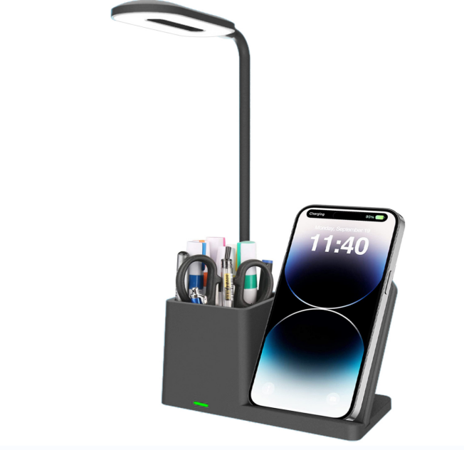UUTEK hot selling 3 in 1 wireless charger for iPhone and Android with lamp and pen holder smartphone charger 15W fast charging