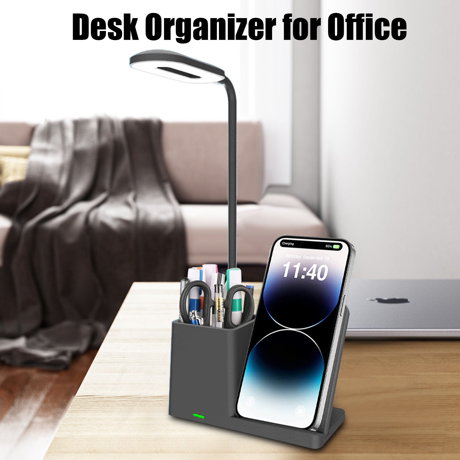 UUTEK hot selling 3 in 1 wireless charger for iPhone and Android with lamp and pen holder smartphone charger 15W fast charging