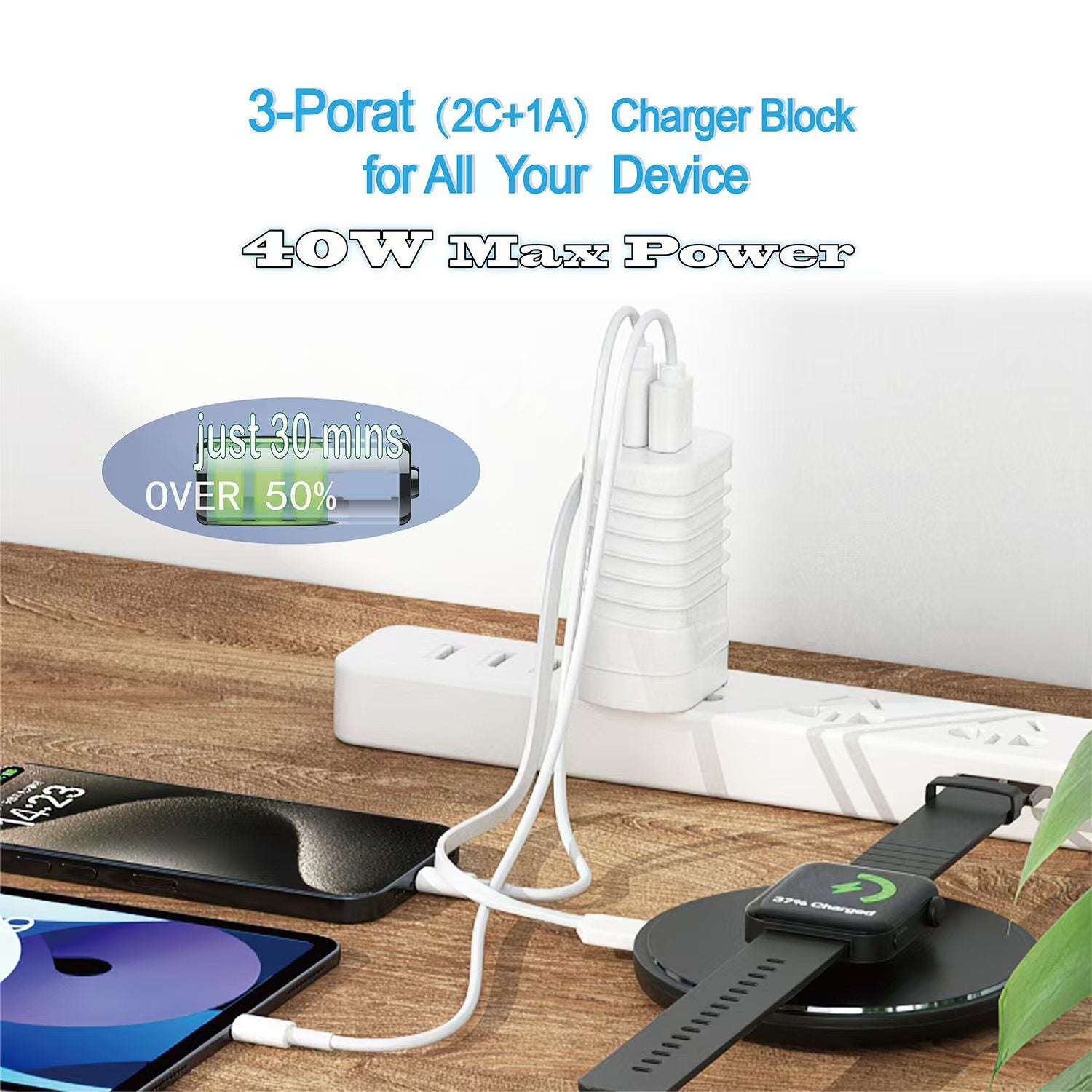 trending products 2025 new arrivals UUTEK i30 40W usb charger with cable built in dual USB C and one USB A port wall plug