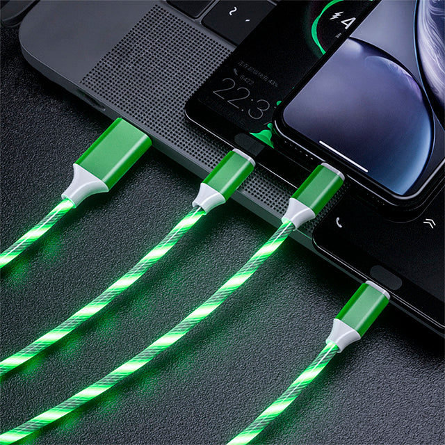 UUTEK RSZ5 Top1 2023 New Trending LED Flowing Light Charging Cable Cellphone Fast Charging Cord Micro 3IN1 USB Cable Charger