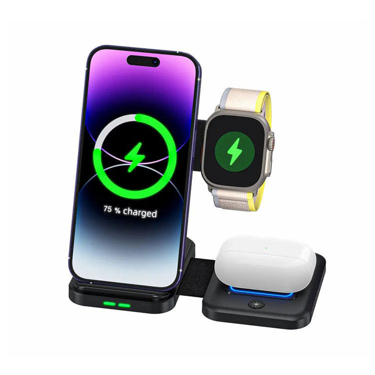 UUTEK W78 New Product Foldable 3 in 1 Wireless Charger 15W for iPhone iWatch AirPods Fast Charger Mobile Phone Charging station