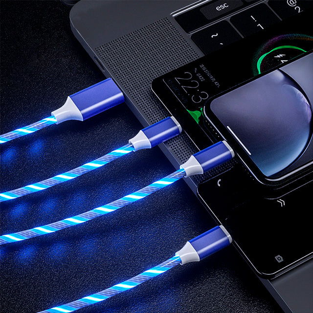 UUTEK RSZ5 Top1 2023 New Trending LED Flowing Light Charging Cable Cellphone Fast Charging Cord Micro 3IN1 USB Cable Charger