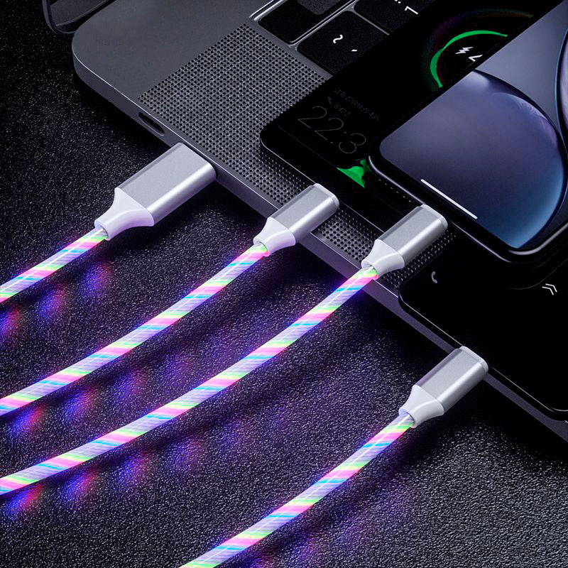 UUTEK RSZ5 Top1 2023 New Trending LED Flowing Light Charging Cable Cellphone Fast Charging Cord Micro 3IN1 USB Cable Charger