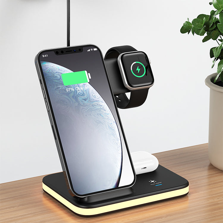 UUTEK E6 4 in1 15W Fast Wireless Charging Station with LED Night Light