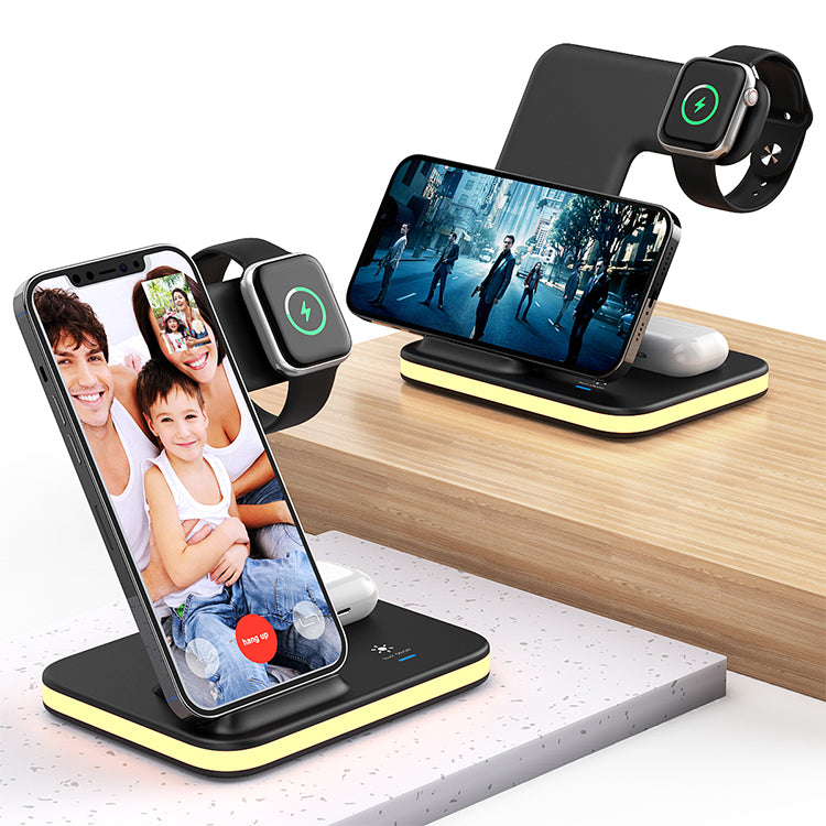 UUTEK E6 4 in1 15W Fast Wireless Charging Station with LED Night Light