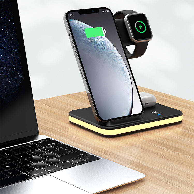 UUTEK E6 4 in1 15W Fast Wireless Charging Station with LED Night Light