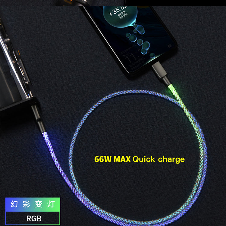 UUTEK JBA03 2022 new product 6A RGB gradient LED usb cable 66W data transmission data cables for phone charger