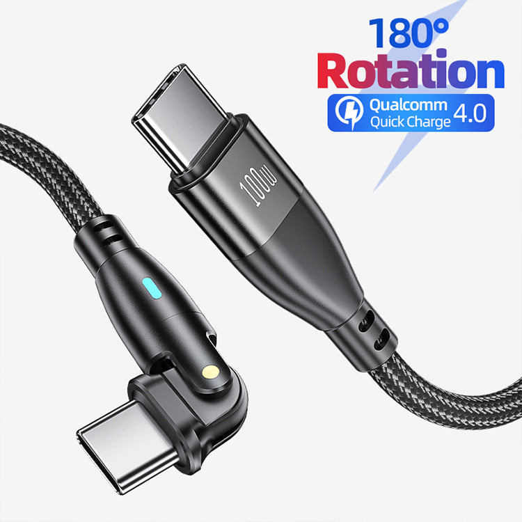 UUTEK UC012 New Arrival 180 degree rotation Type-c to Type-c 100W 5A Fast Charging Cable Nylon Braided Data Cable