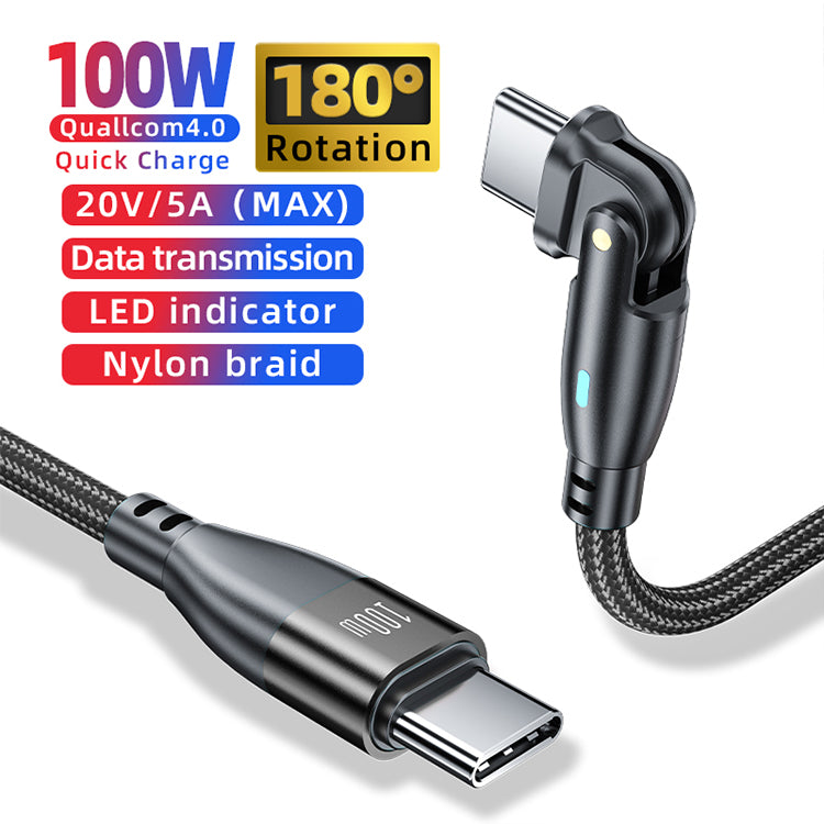 UUTEK UC012 New Arrival 180 degree rotation Type-c to Type-c 100W 5A Fast Charging Cable Nylon Braided Data Cable
